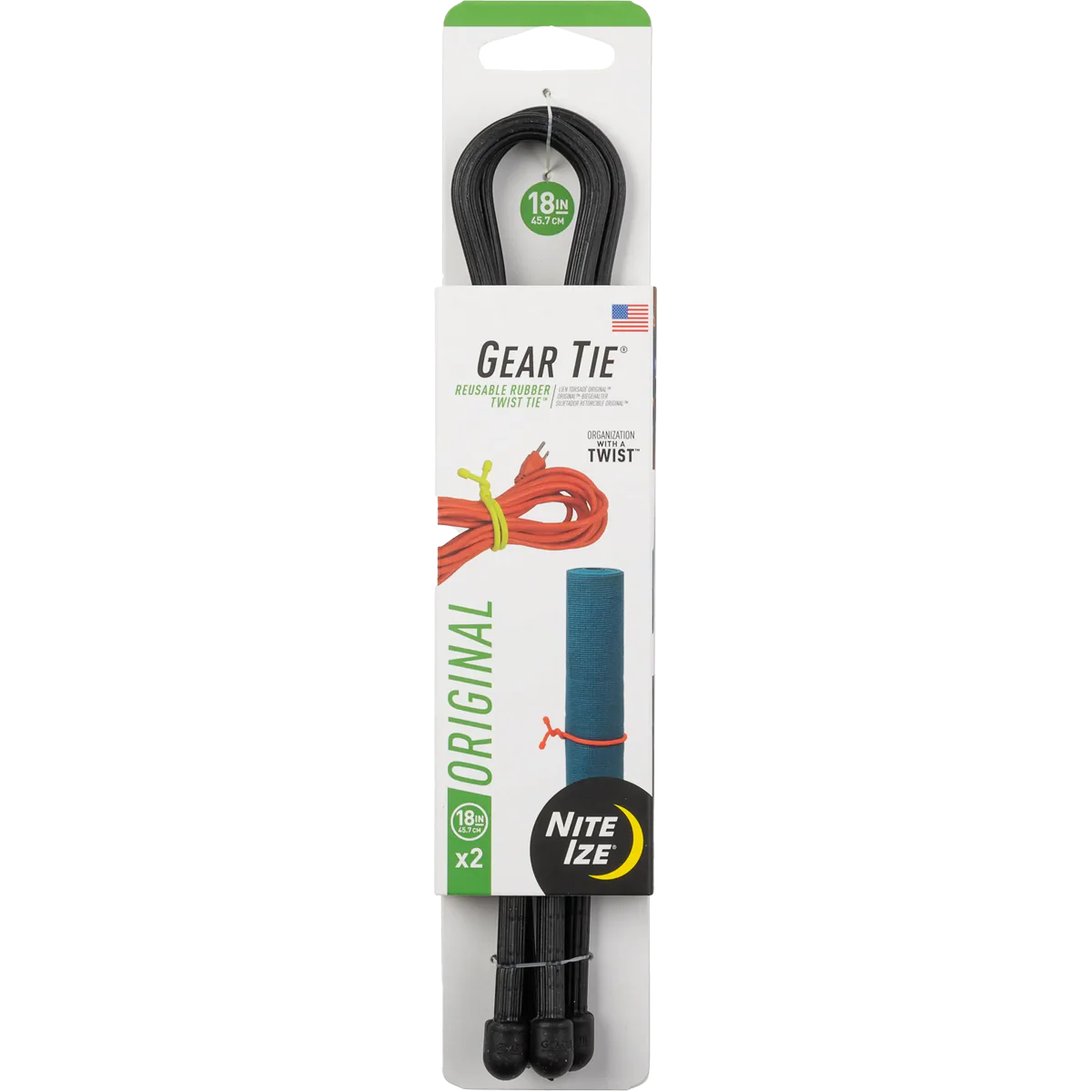 Gear Tie Reusable Rubber Twist Tie 18" - 2 Pack