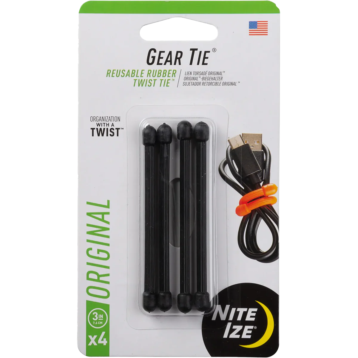 Gear Tie Reusable Rubber Twist Tie 3" - 4 Pack